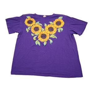 Moda Bazaar Shirt Womens One Size Purple Floral Round Neck Short Sleeve Tee